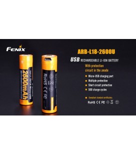 Batería recargable por micro USB 18650 de 2600 mAh (precio por unidad 14,25€) (también puede cargar en un cargador)