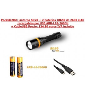 PACKSD20U: Linterna SD20 + 2 x ARB-L18-2600U + CableUSB